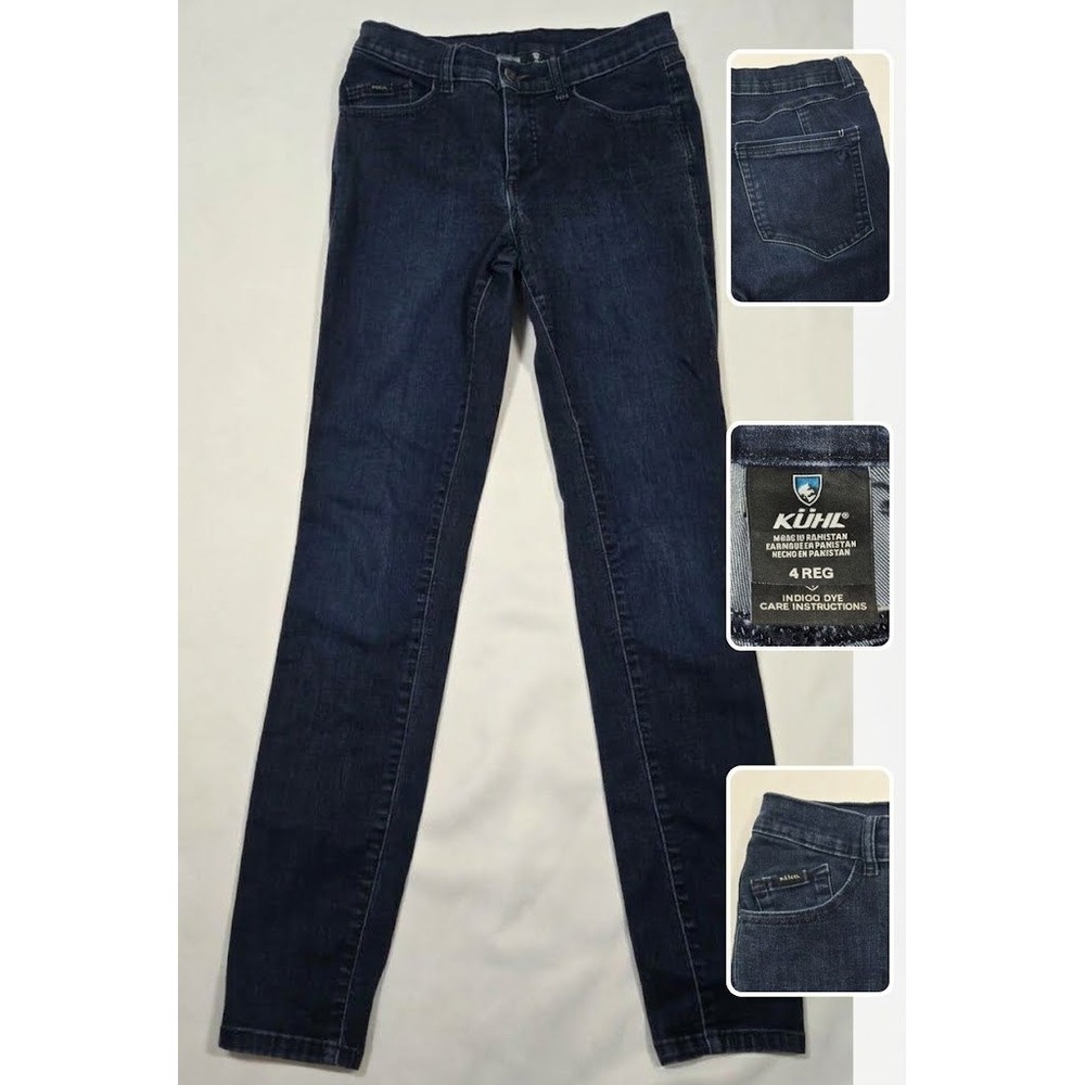 KUHL Born In The Mountains Womens Stretch Denim Skinny Jeans 4 Reg Dark Indigo